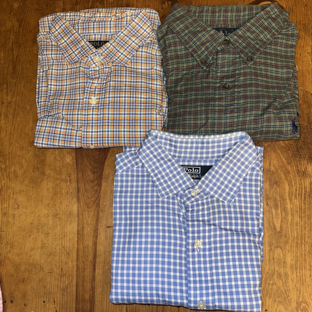 Ralph Lauren Polo Button Down Plaid Shirts (bundle Of 3) XL Blue, Orange Green